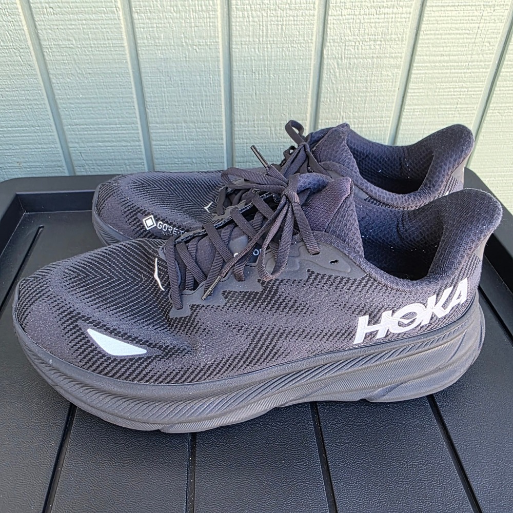 Hoka Clifton 9 GTX Mens 12 Black Gore-Tex Waterproof Running Shoes NO INSOLES